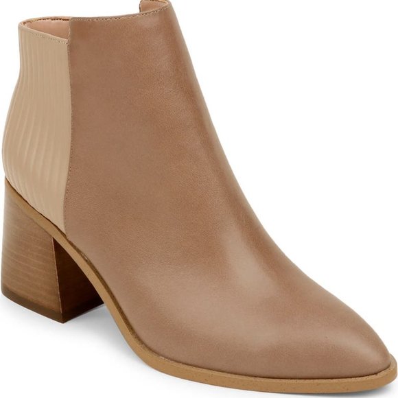 NIB! ZAC POSEN Oatmeal and Tan Leather Block Heel Ankle Boot Sz 9M - Picture 1 of 5